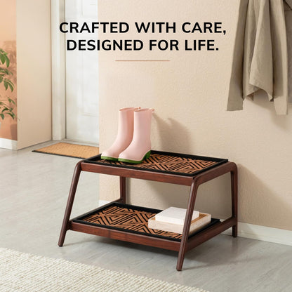 Anji Mountain Heavy Duty Waterproof Wooden Shoe Storage Mat Organizer/Boot Storage Tray Multi Use for Entryway with Coir, Gray and Ivory Insert, 1 Tier, Fits 2 Pair (26.5" Wide)