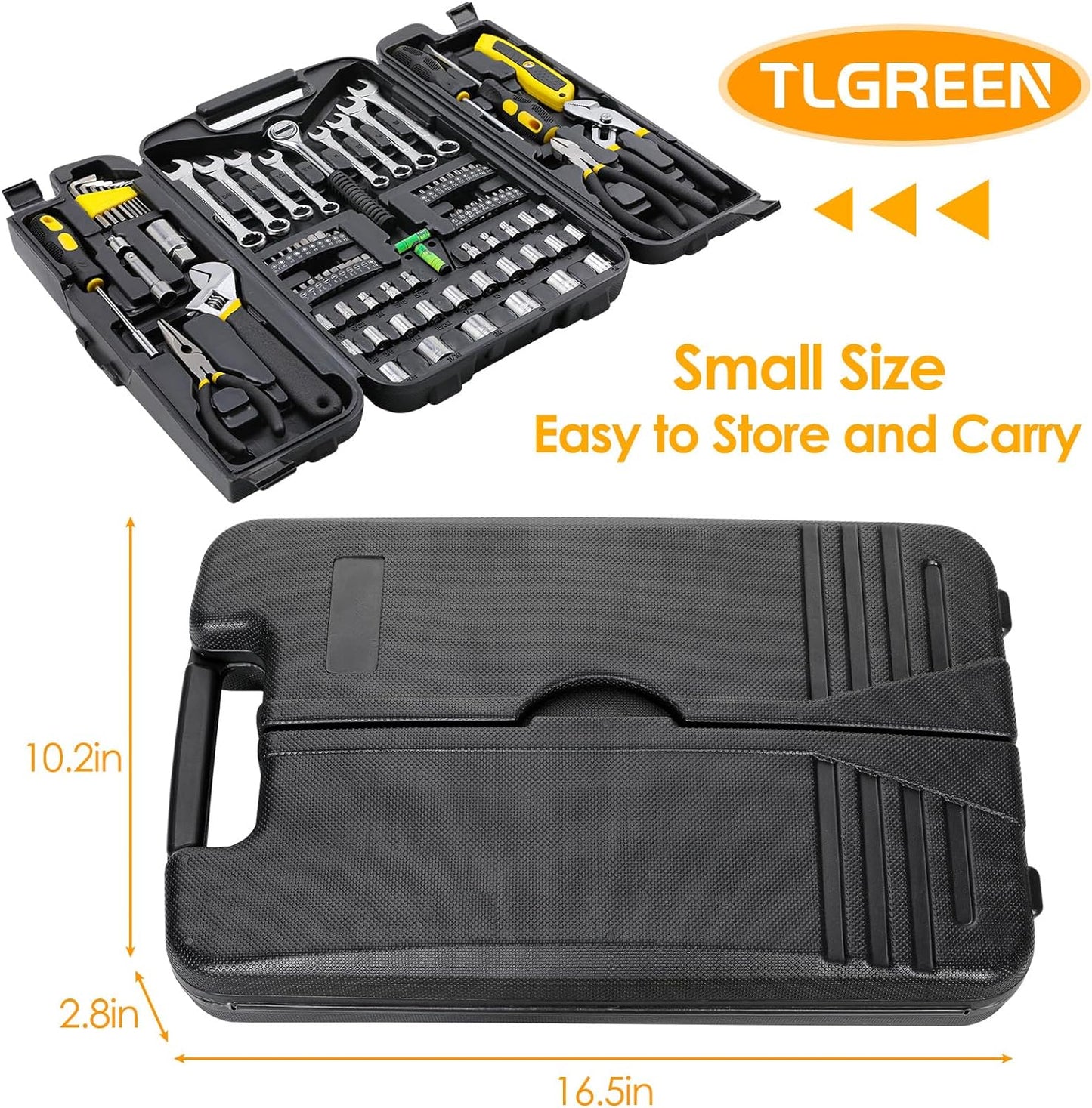 TLGREEN 95 Piece Tool Set, Tool Kit, Mechanics Tool Set, Portable Toolbox with Adjustable Wrench Pliers Socket Bits, with Plastic Toolbox, for House Apartment Garage (Red)