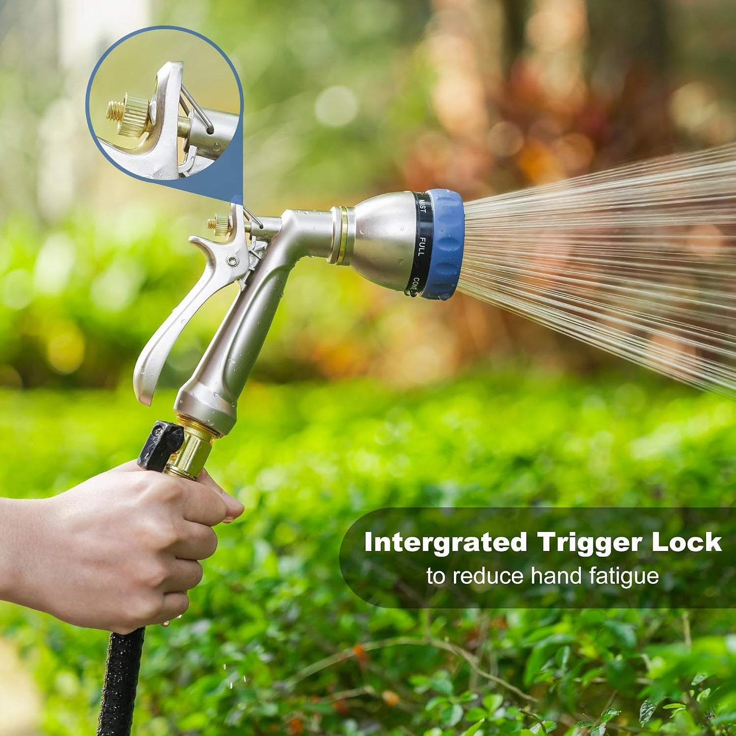 HOSUN Heavy Duty Garden Hose Nozzle, 100% Metal Adjustable Water Sprayer with 7 Spray Patterns, Leak-Proof Rear Trigger with Lock, High Pressure Hose End for Lawn Watering, Car Wash, Pet Cleaning