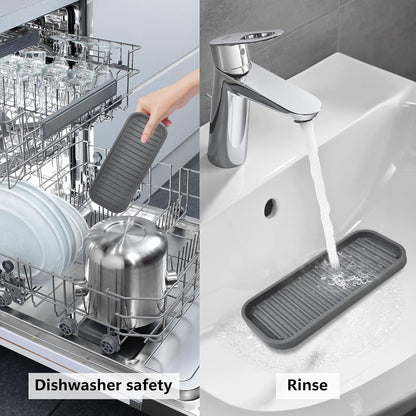 Silicone Sponge Holder Kitchen Sink Organizer Tray Dish Caddy Soap Dispenser, Scrubber Spoon Holder,Dishwashing Accessories 2 Pack (Black)