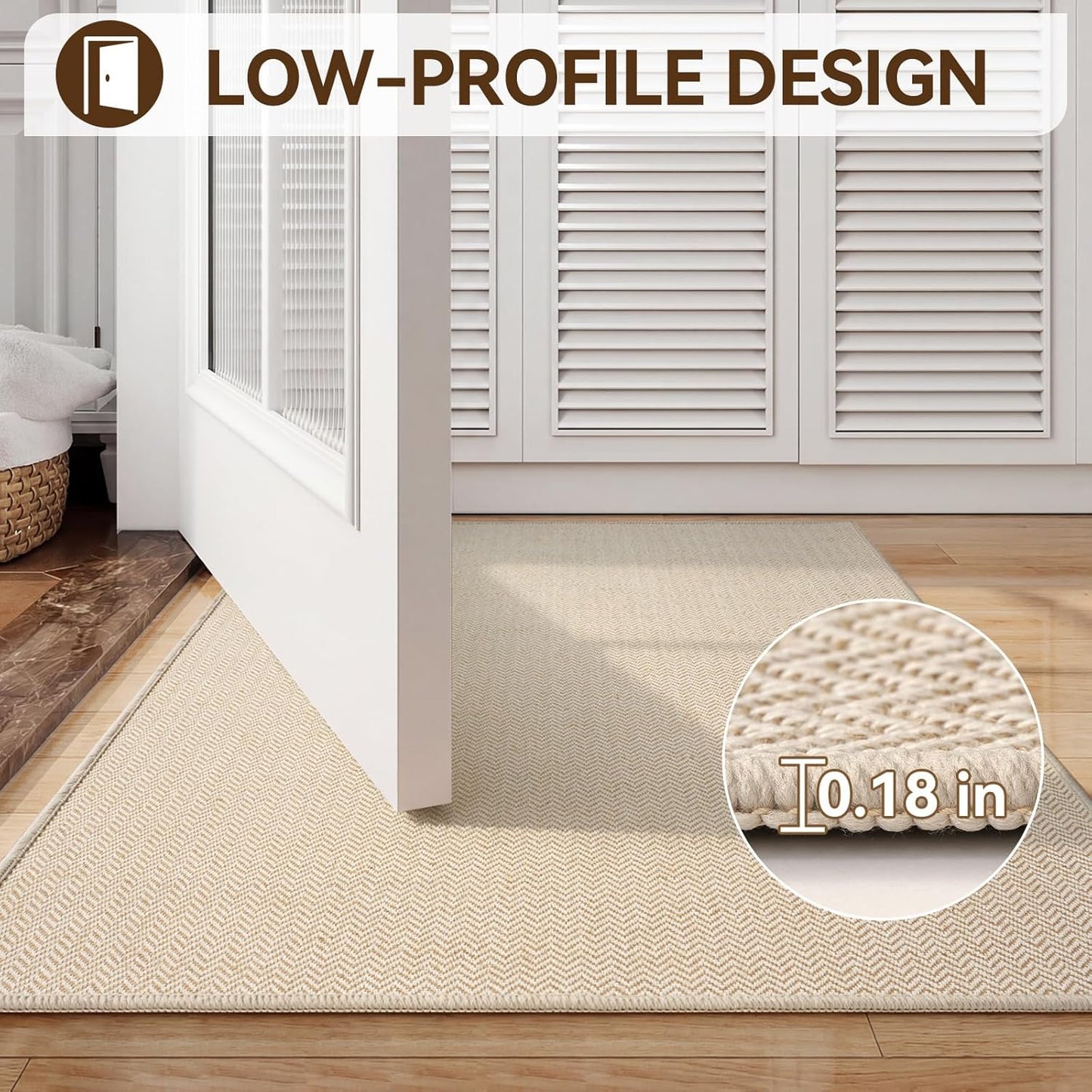 Ultra Thin Door Mat 24"x35" – Low Profile Non Slip Door Mat Indoor Entrance, Washable Absorbent Entryway Mat with Rubber Backing, Dirt Trapper Doormat for Front Door Inside, Beige