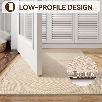 Ultra Thin Door Mat 24"x35" – Low Profile Non Slip Door Mat Indoor Entrance, Washable Absorbent Entryway Mat with Rubber Backing, Dirt Trapper Doormat for Front Door Inside, Beige