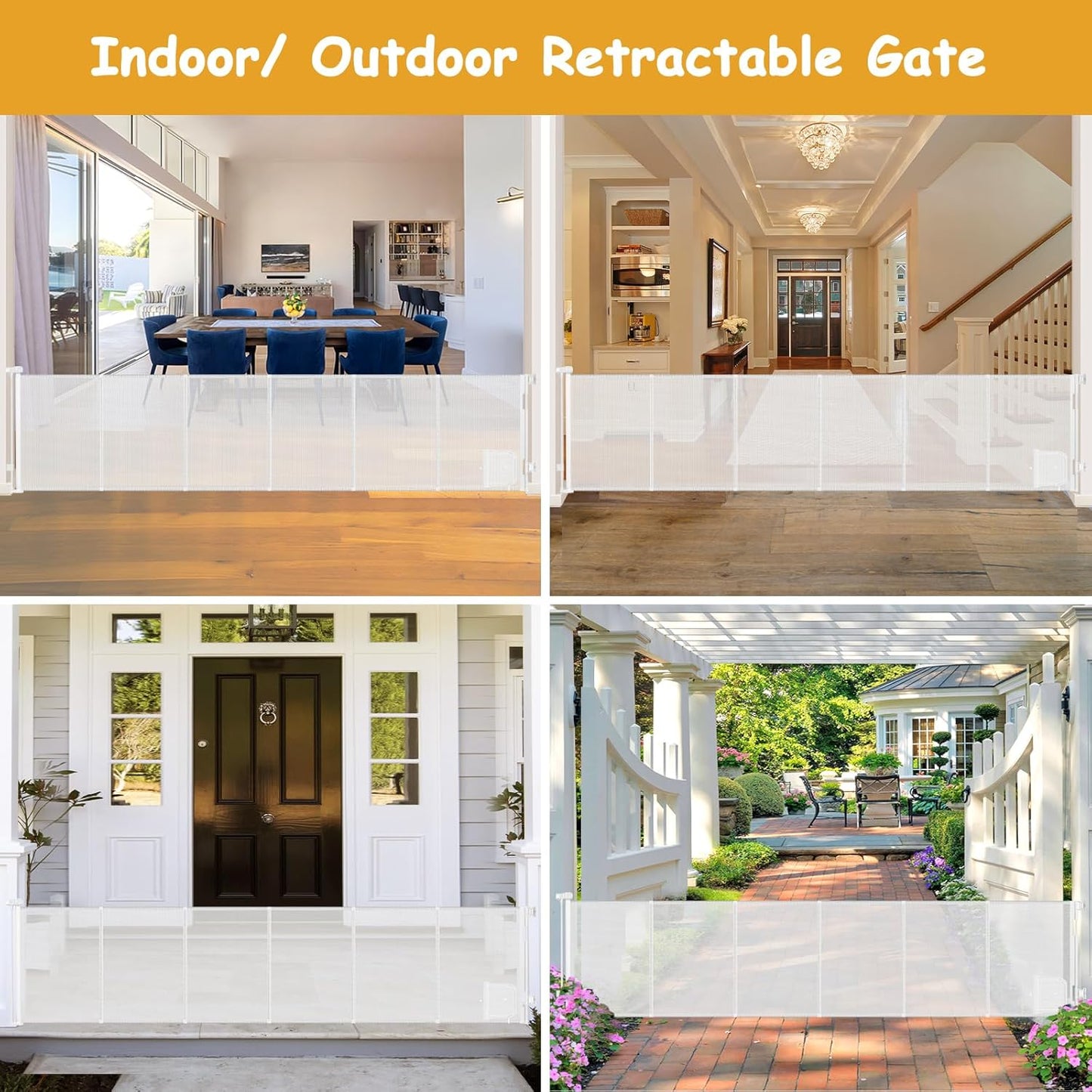 Reinforced 150” Extra Wide Pet Gate with Door 37 Inch Tall Retractable Dog Gates for Doorways Extra Wide Baby Gates for Large Openings with Reinforced Strips 12.5ft Large Dog Gate with Cat Door, White