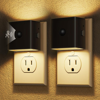 DORESshop LED Motion Sensor Night Light [2 Pack], Plug in Night Light, Dusk to Dawn Night Light Motion Sensor, 3 Level Brightness Adjustable Night Lights for Adults, Bedroom, Bathroom, Hallway, 3000K
