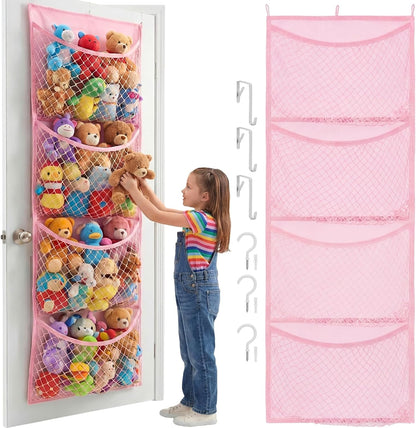 Ofiray-home Cotton Over The Door Stuffed Animal Storage | Toy Organizer for Storage Plush Toys, Stuffed Animal Holder with 4 Large Pockets, Hanging Door Organizer for Nursery