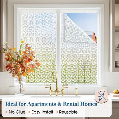 Windimiley 3D Diamond Frosted Window Privacy Film, Static Cling No-Glue Removable Vinyl, UV Blocking Heat Control for Bathroom Bedroom Door, 17.5 x 78.7 inch