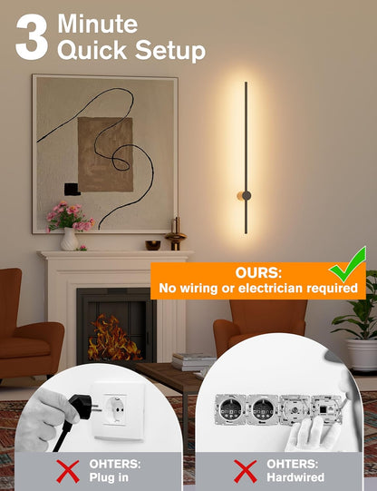 JOFIOS Battery Operated Wall Sconces Set of 2, 360°Rotation Wireless Rechargeable Wall Lights: Dimmable Detachable Wall Lamp with Remote Control, 3000K-6000K Infinite Dimming Wall Sconce 27.6 Inch