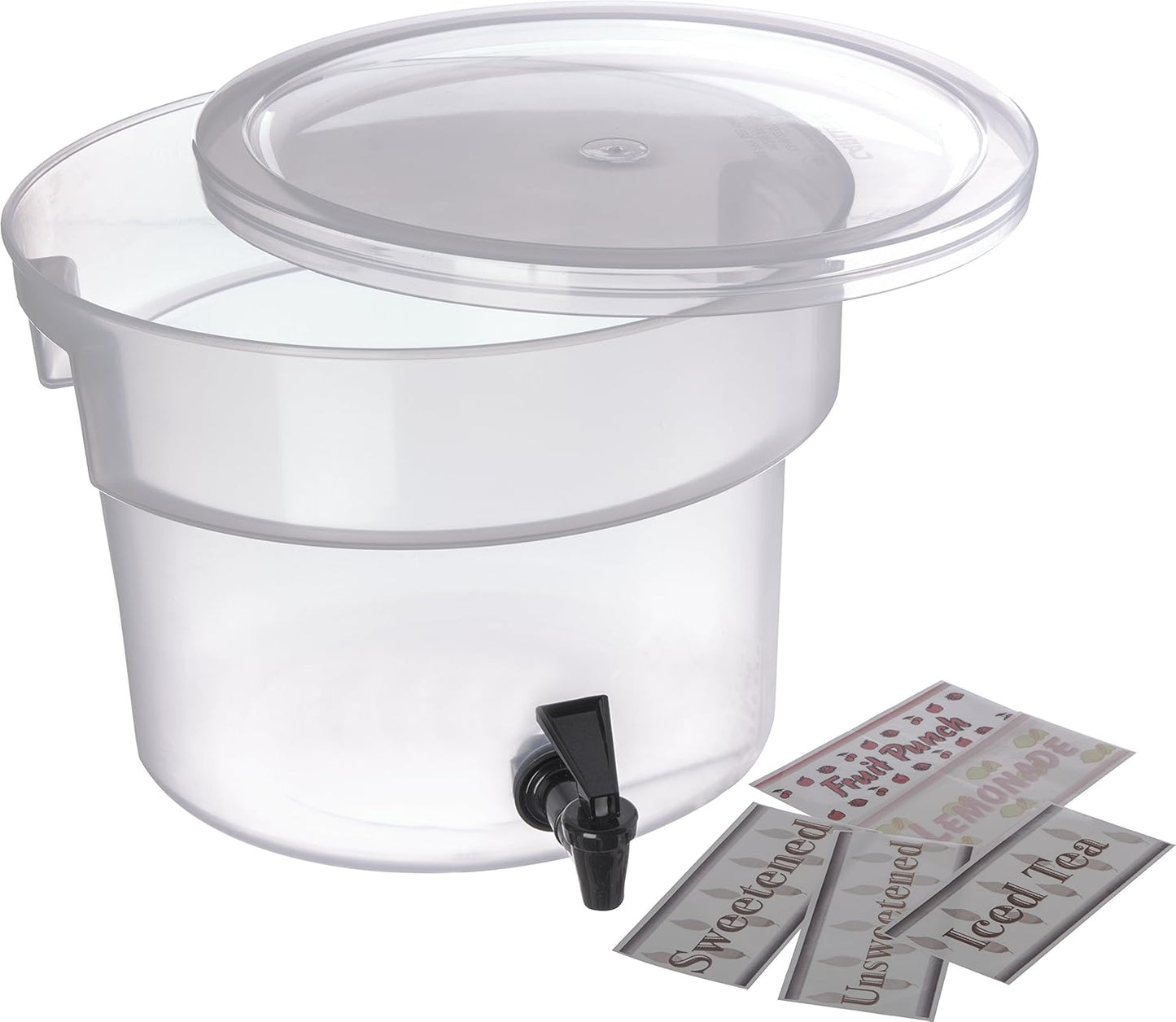 Carlisle FoodService Products Round Beverage Dispenser, Durable Drink Dispenser with Spigot and Sturdy Base for Catering, Events, and Parties, Plastic, 5 Gallons, Black