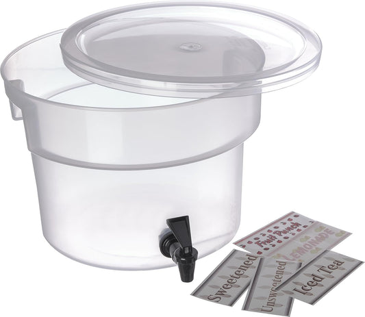 Carlisle FoodService Products Round Beverage Dispenser, Durable Drink Dispenser with Spigot and Sturdy Base for Catering, Events, and Parties, Plastic, 5 Gallons, Black