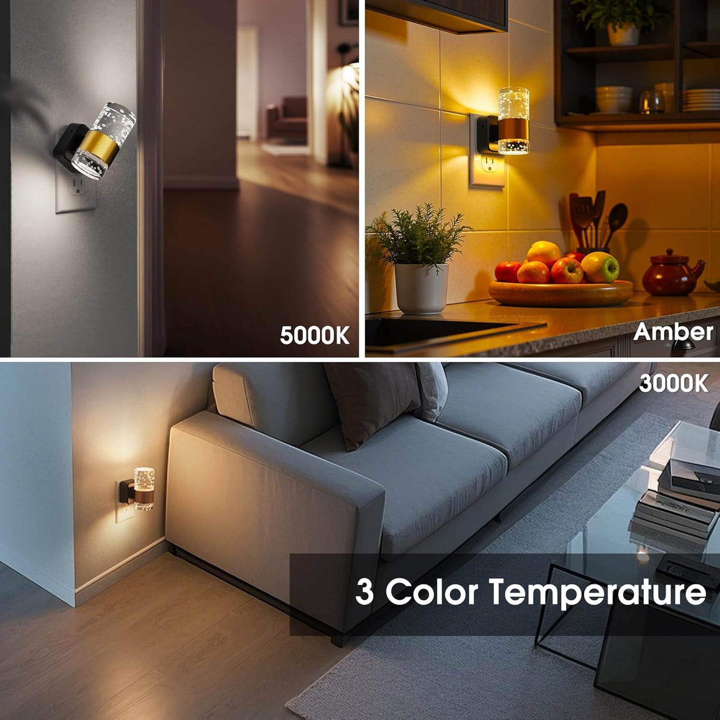 L LOHAS LED Night Light,Dimmable Night Lights Plug into Wall, 2 Pack Acrylic Nightlight with 0-100 LM Adjustable Brightness, 3000K Plug in Night Light with Dusk to Dawn Sensor, for Bathroom Hallway