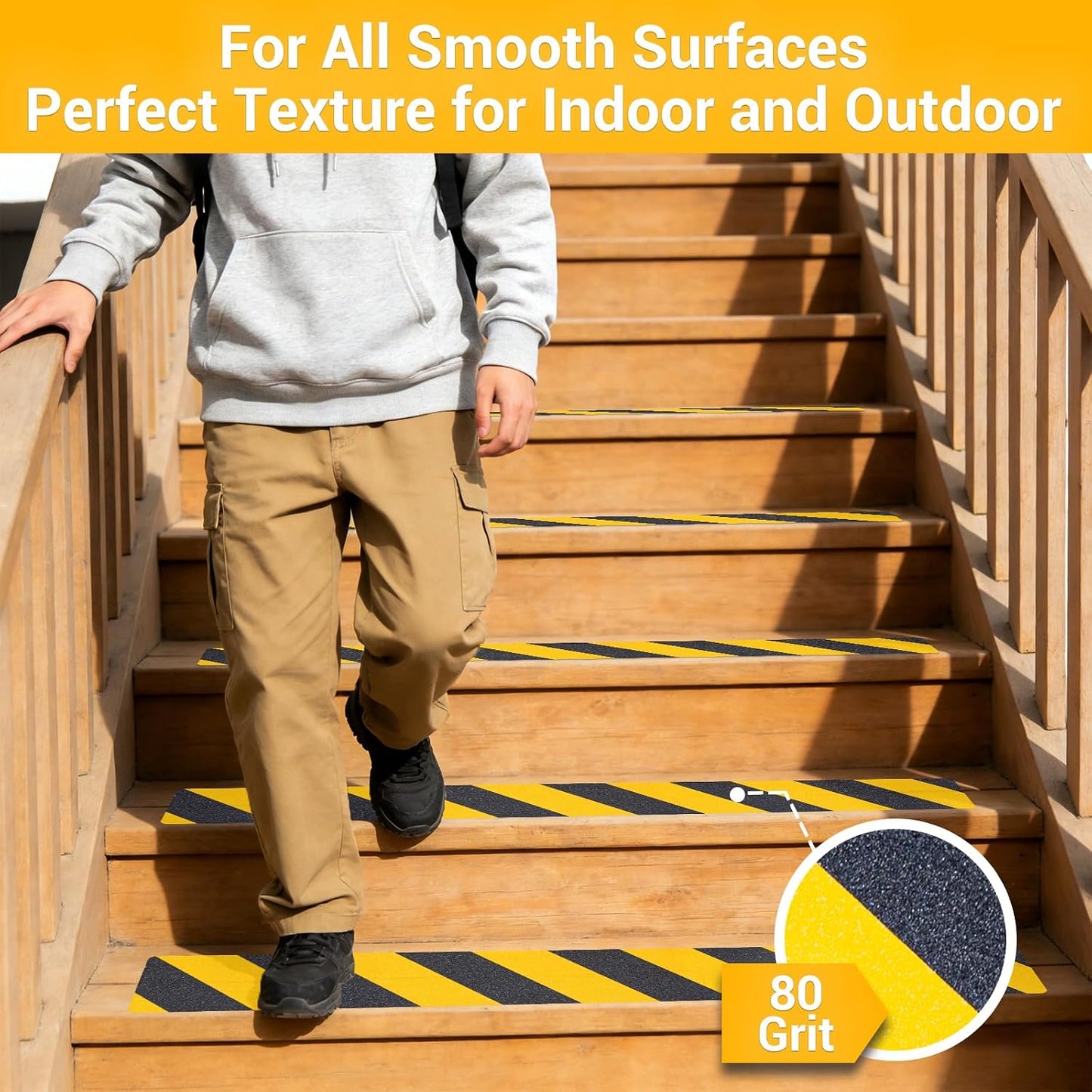 6" x 30" Anti Slip Traction Treads Tape (12-Pack), Pre-Cut Grip Tape for Stair Steps Outdoor, Waterproof Black Non Slip Stair Treads for Floor Safety, Easy to Install