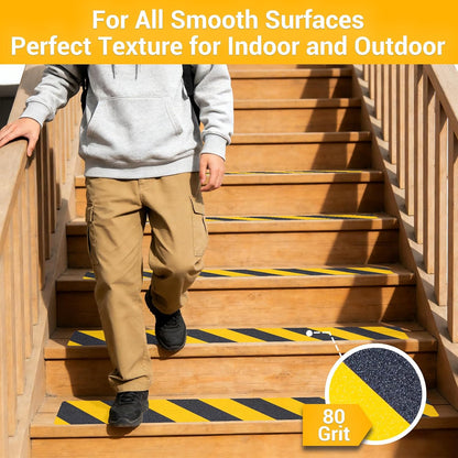 6" x 30" Anti Slip Traction Treads Tape (12-Pack), Pre-Cut Grip Tape for Stair Steps Outdoor, Waterproof Black Non Slip Stair Treads for Floor Safety, Easy to Install
