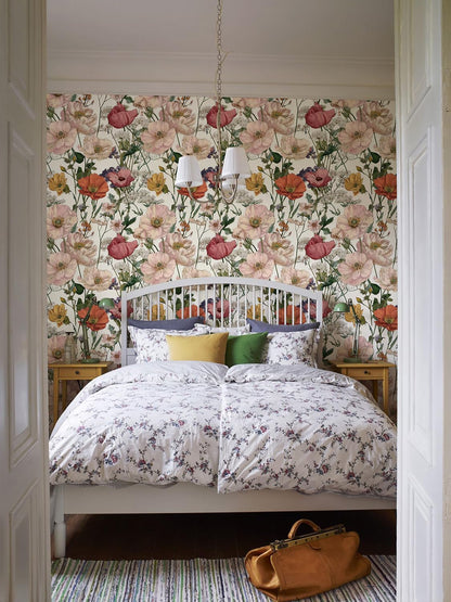 Orainege Pink Floral Peel and Stick Wallpaper Removable Self Adhesive Wallpaper 16.9inx118.1in Modern Wall Paper for Bedroom Bathroom Green Leaf Contact Paper for Cabinets
