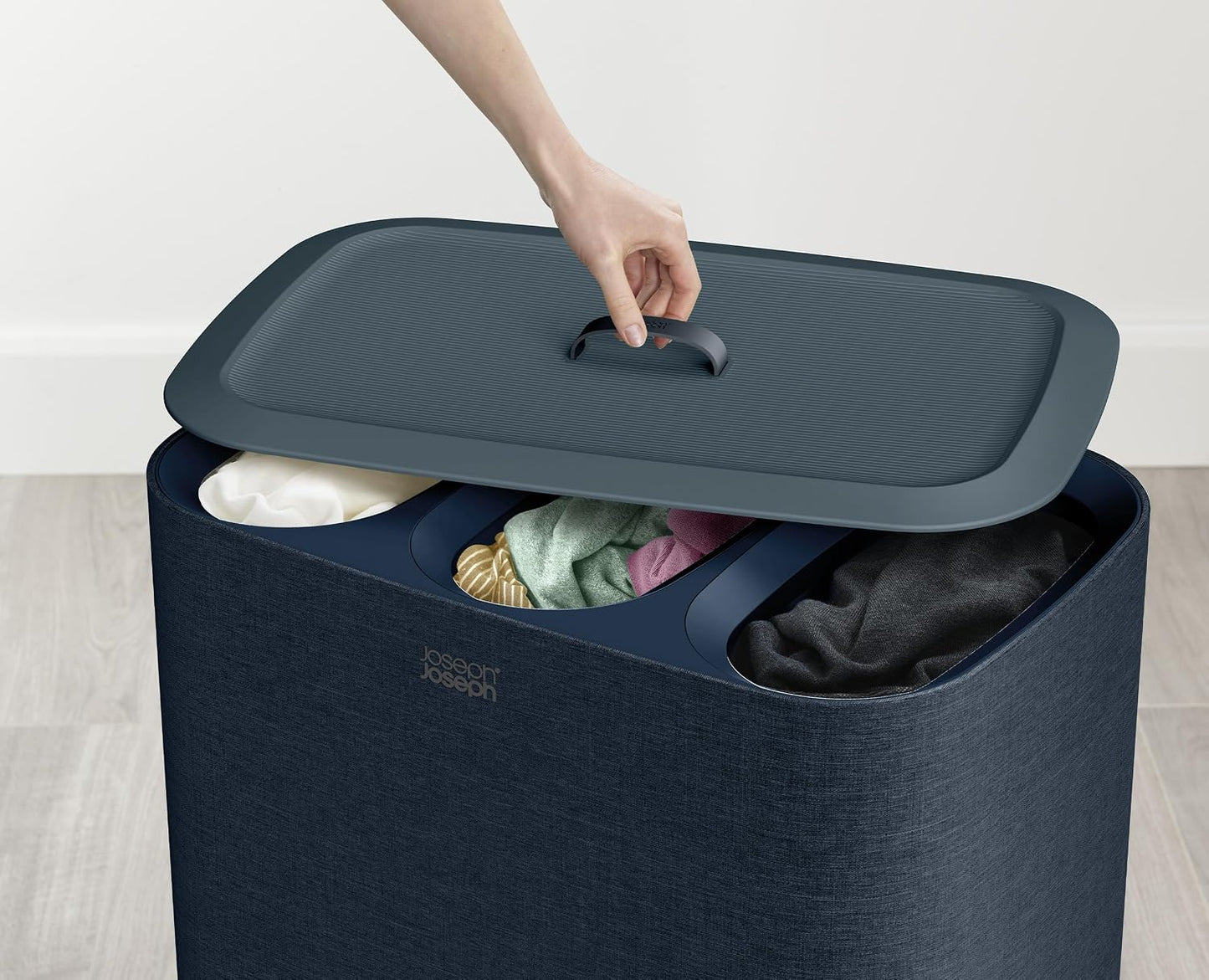 Joseph Joseph Tota Trio 90 liter/23.8 gallon Laundry Hamper Separation Basket with lid, 3 Removable Washing Bags with Handles- Ecru