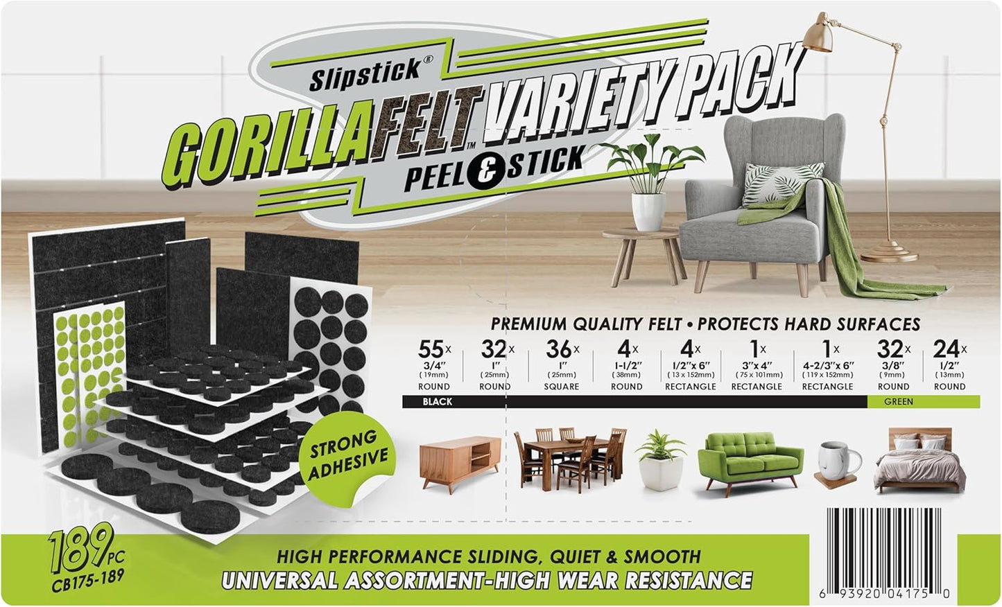 GorillaFelt Chair Leg Floor Protectors/Felt Chair Glides (Set of 16) Tap-On Felt Furniture Pads Guaranteed to Stay On, 1 Inch Round Chair Sliders