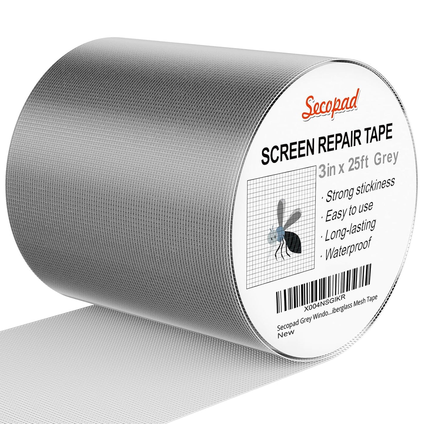 Secopad Black Window Screen Repair Tape, 4 in X 20 FT (240IN) Kit for Windows or Doors, Strong Adhesive Patch Fiberglass Mesh Repair