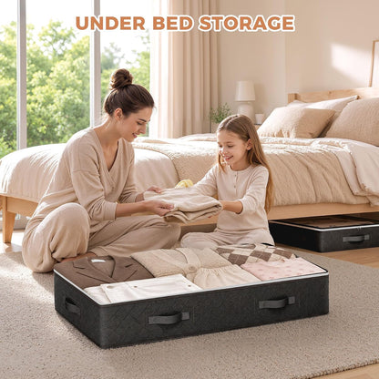 Budding Joy 90L Under Bed Storage Containers, 4 Pack Closet Organizers Grey | Foldable underbed storage bins for linen sheets, blanket, clothing, comforter, sweaters, pillows, wrapping paper