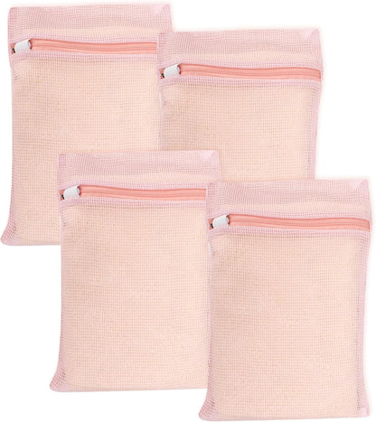 4-Piece Pink Medium Durable Organic Cotton Mesh Laundry Bags with Sturdy Zippers and Breathable Mesh are Delicate Laundry Bags for Underwear, Clothes, Pants and Socks
