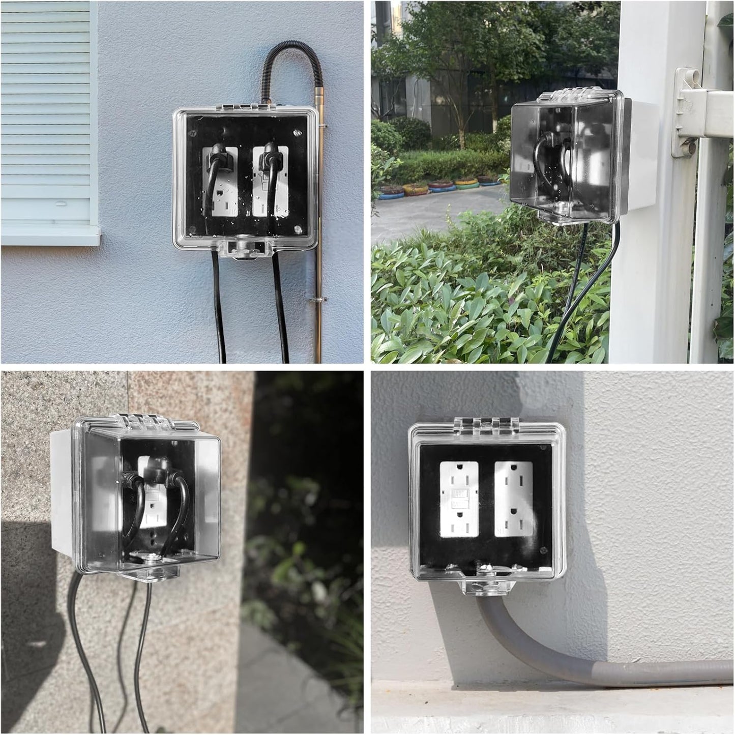 2-Gang Universal Weatherproof Electrical Outlet Cover with Lock,Baby Proof Outlet Lock Box,Fits Most 2.6 "H x 2.56 "W or Smaller Plugs,Clear Outlet Waterproof Cover Box for Outdoor In-Use