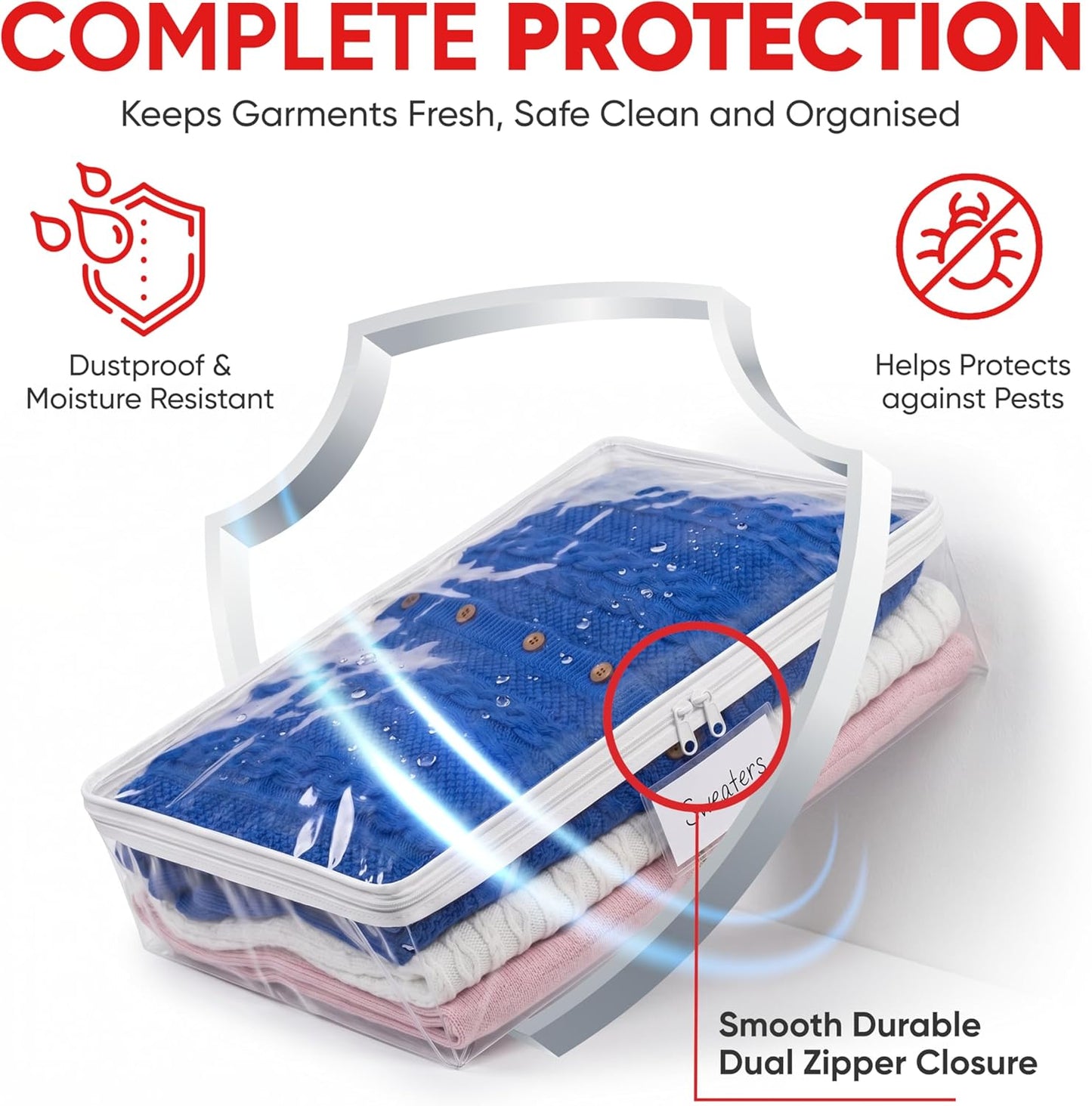 Masirs Clear Blanket Storage Bag (2-Pack) - Vinyl Clothing Organizers with Zipper & Label Pocket - Protects from Dust, Moisture & Dirt - Ideal for Underbed Storage Sheets, Comforters & Bedding