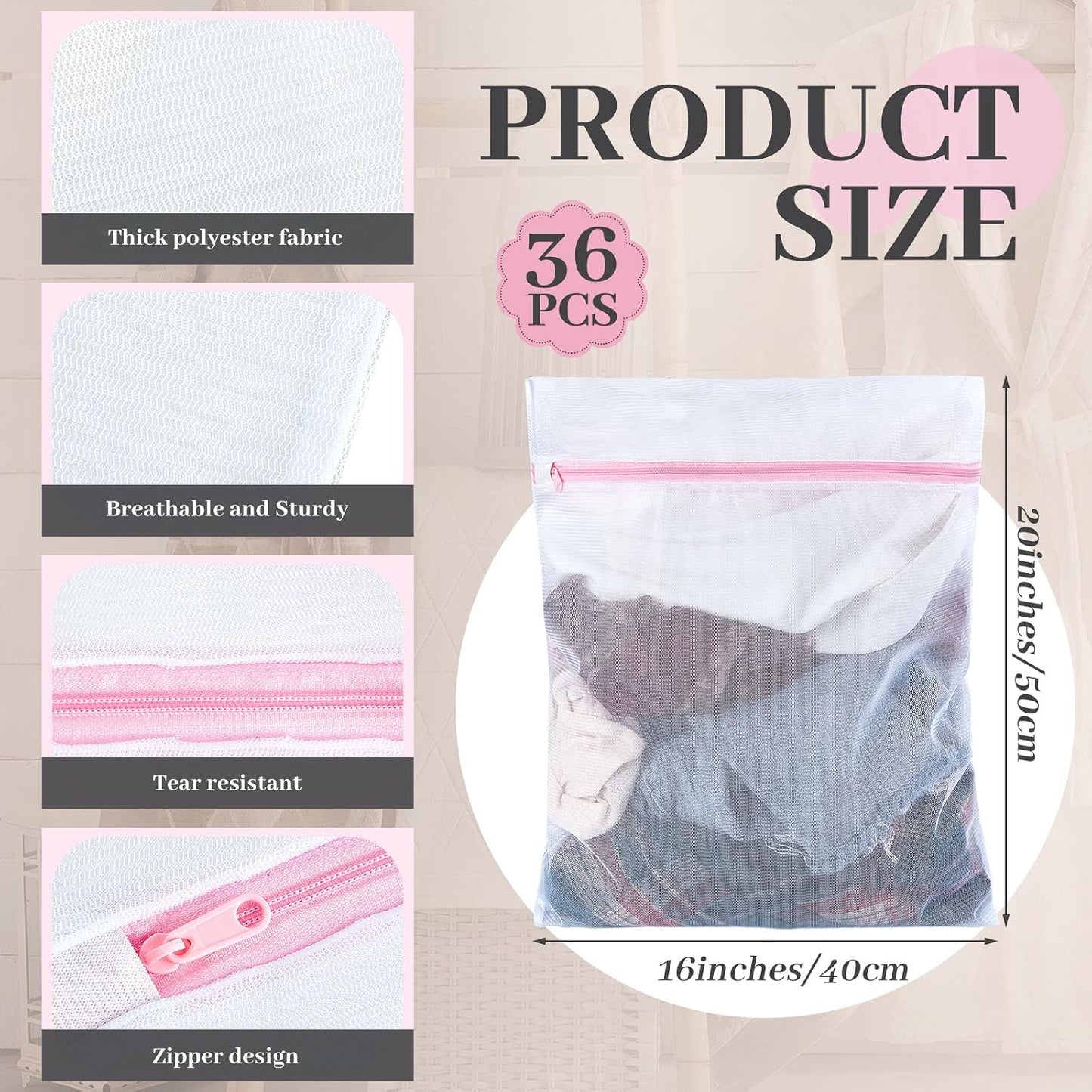 36 Pieces Mesh Laundry Bags Fine Mesh Wash Bags with Zipper Machine Washable Lingerie Bags for Washing Delicates Clothes Garment Underwear Blouse Hosiery Socks Travel, 16 x 20 Inches (Gray)