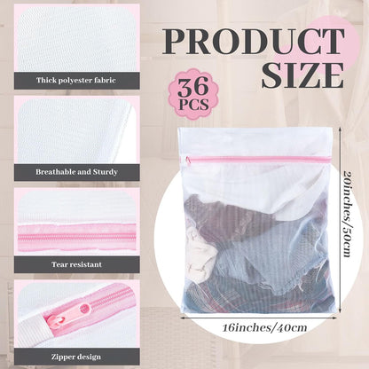 36 Pieces Mesh Laundry Bags Fine Mesh Wash Bags with Zipper Machine Washable Lingerie Bags for Washing Delicates Clothes Garment Underwear Blouse Hosiery Socks Travel, 16 x 20 Inches (Gray)