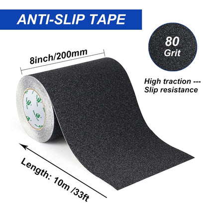 BOMEI PACK Black Anti Slip Tape, 4 Inch x 33 Foot Non-Slip Traction Grip Tape for Stairs, Waterproof Stair Treads Grip Non Slip, Non Skid Tape for Steps, Outdoor Black Grip Tape