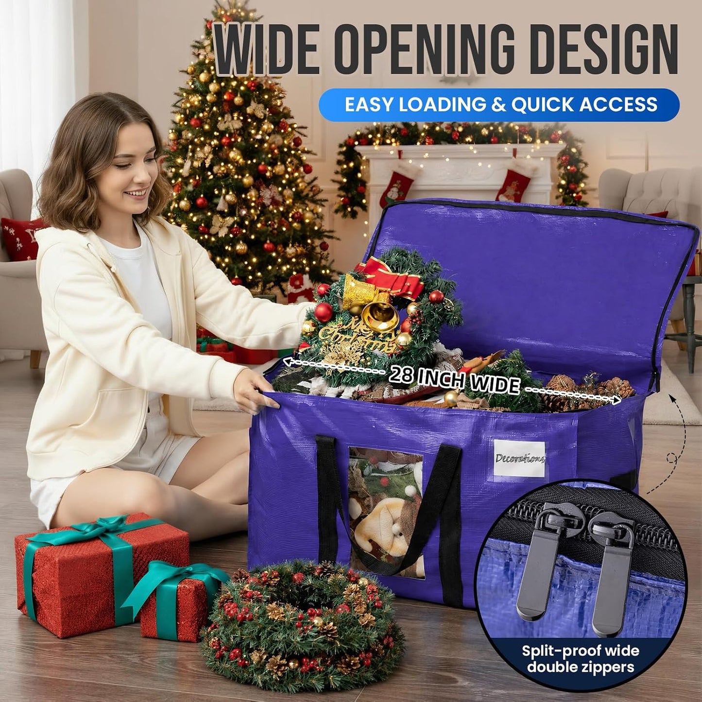 TAILI Extra Large Moving Bags, 4 Pack Blue Heavy Duty Totes For Storage with Visible Window, Wrap Around Handles, Storage Bags for Space Saving, Alternative to Moving Boxes