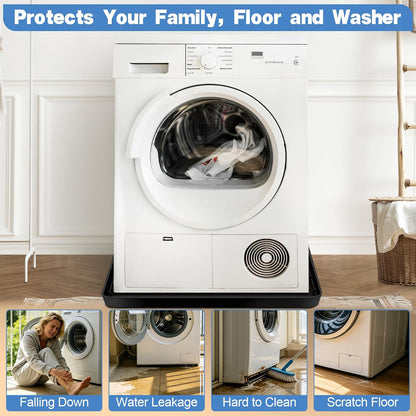 ToLanbbt 27" x 27" Washing Machine Drain Pan Mat, Soft Silicone Washer Drip Tray with 0.78" Raised Edge, Water-Proof Anti-Vibration Leak-Proof Floor Protector for Under Washer, Dryer, Fridge (Gray)