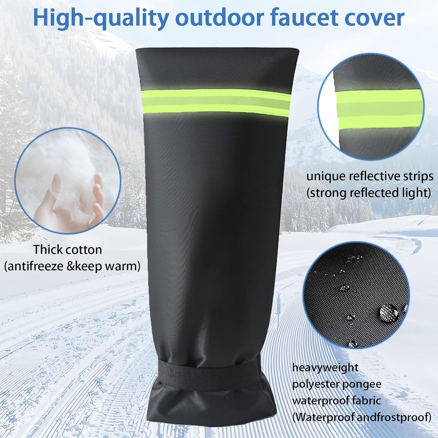 Outdoor Faucet Covers for Winter with Reflective Strips,Velcro Thickened Anti-Freeze Outdoor Tap Cover,Reusable Spigot Cover for Winter Freeze Protection Anti-Rust（17.7 * 7.1inch） 1pcs