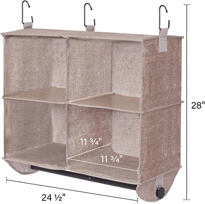 StorageWorks Hanging Closet Organizer with Metal Rod, 4-Section Closet Organizers and Storage, Collapsible Hanging Shelves for Baby Clothes, Shoes, Sweater Storage, Ivory and White
