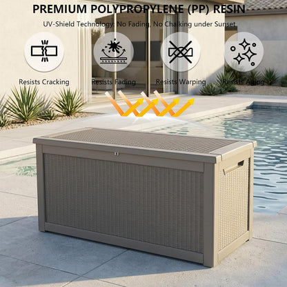Outdoor Storage Box, 320 Gallon Waterproof Deck Box [Upgraded 3.0], Dual Gas-Spring Ultimate Resin Organizer for King Cushions, Heavy-Duty Lockable Estate Storage Bench, Backyard BBQ, Black
