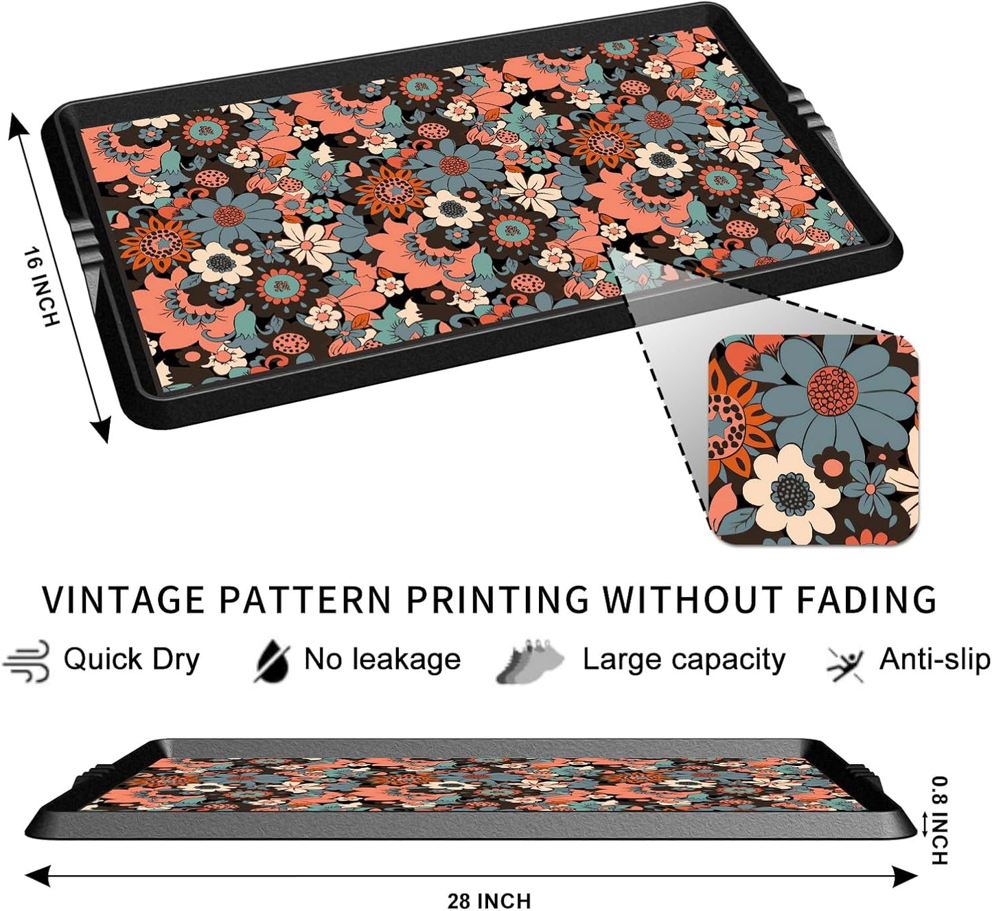 BEHERO Boot Tray Shoe Mat Decorative Patterned, Rubber Shoe Matt Tray Indoor/Outdoor Use, 16" x27.5" Shoe Cleaning Mat Non-Slip, Shoe Storage Waterproof Flower Prints for Entryway, Sunlit Blossom