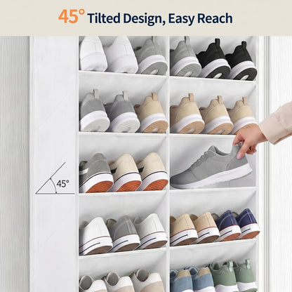 Yecaye 30 Pairs Over the Door Shoe Organizer, Large Capacity Hanging Shoe Rack for Door Hanger with Deep Pockets, Heavy Duty 10 Tier Shoe Holder for Sneakers Boots Heels College Dorm Essentials, Black