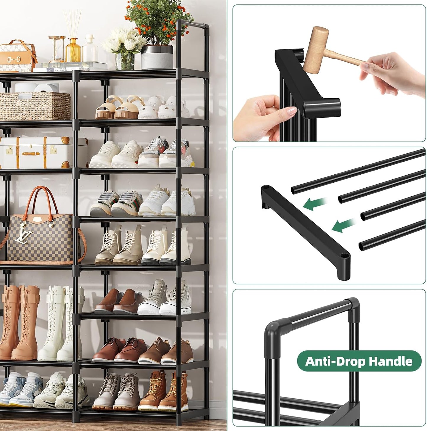 Simple Trending Tall Shoe Rack Storage Holds 40 Pairs, 10 Tier Shoe Organizer Shelf Large Capacity for Entryway Closet, Black