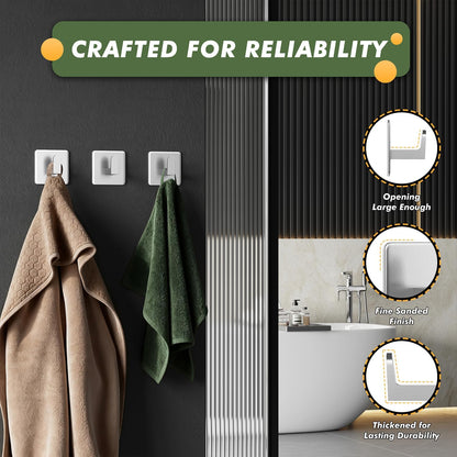 Auxmir Adhesive Towel Hooks, 5 Pack Heavy Duty Wall Hooks 15lb Max, No Drilling Sticky Hooks for Bathroom Shower Kitchen, Waterproof Rustproof Stainless Steel Hooks for Towels, Robes, Coats, Silver