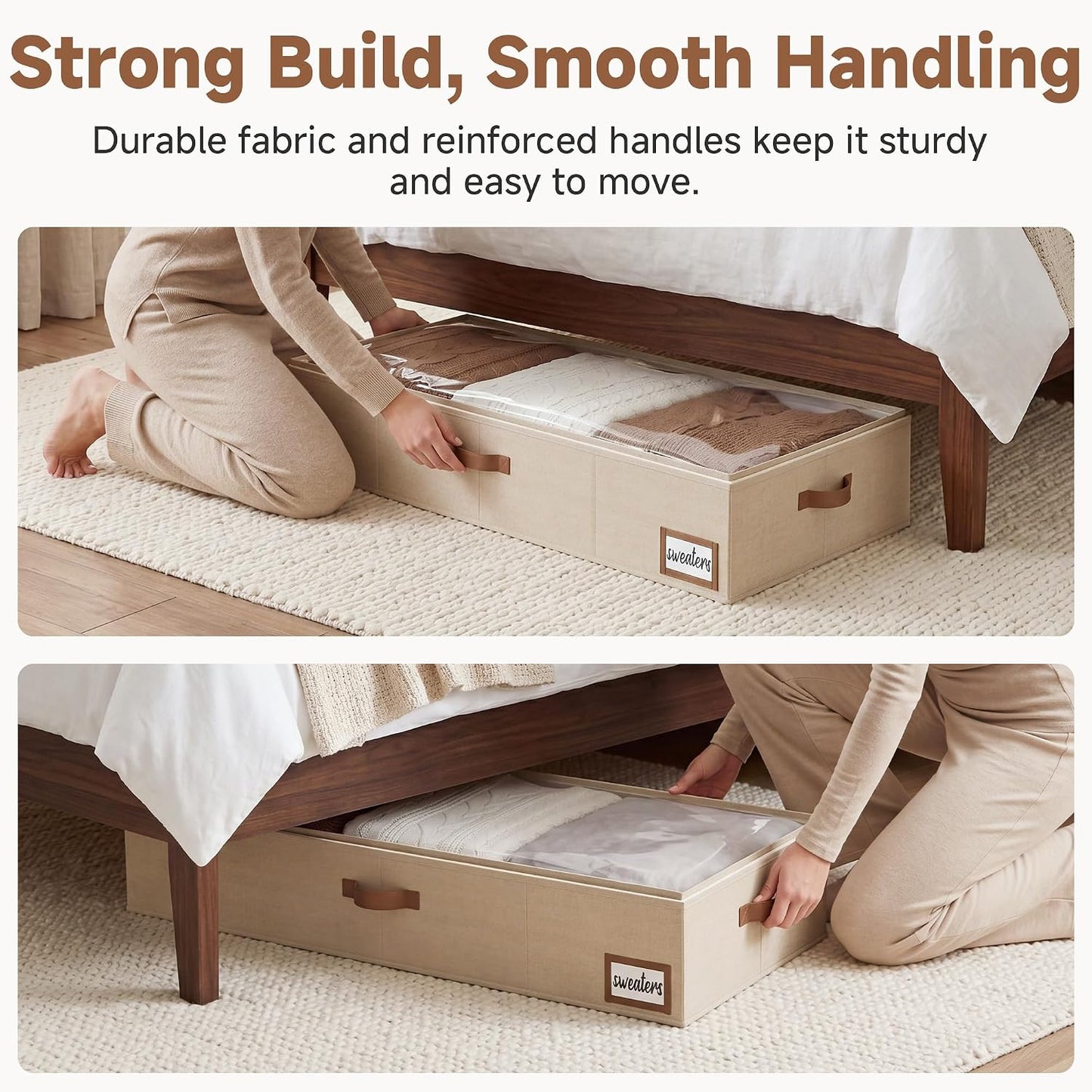 StorageWorks Large Under Bed Storage Containers with Handles and Label Holder, 2 Pack Ultra-thick Fabric Underbed Bins, Closet Organizer for Clothes, Blankets, Sweater