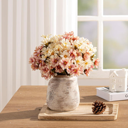 Ceramic Flower Vase, Small Rustic Farmhouse Vases Home Decor, Short Pottery Decorative Pampas Vase for Table Living Room Entryway Mantel Bookshelf Bedroom Bathroom Kitchen - 6" W