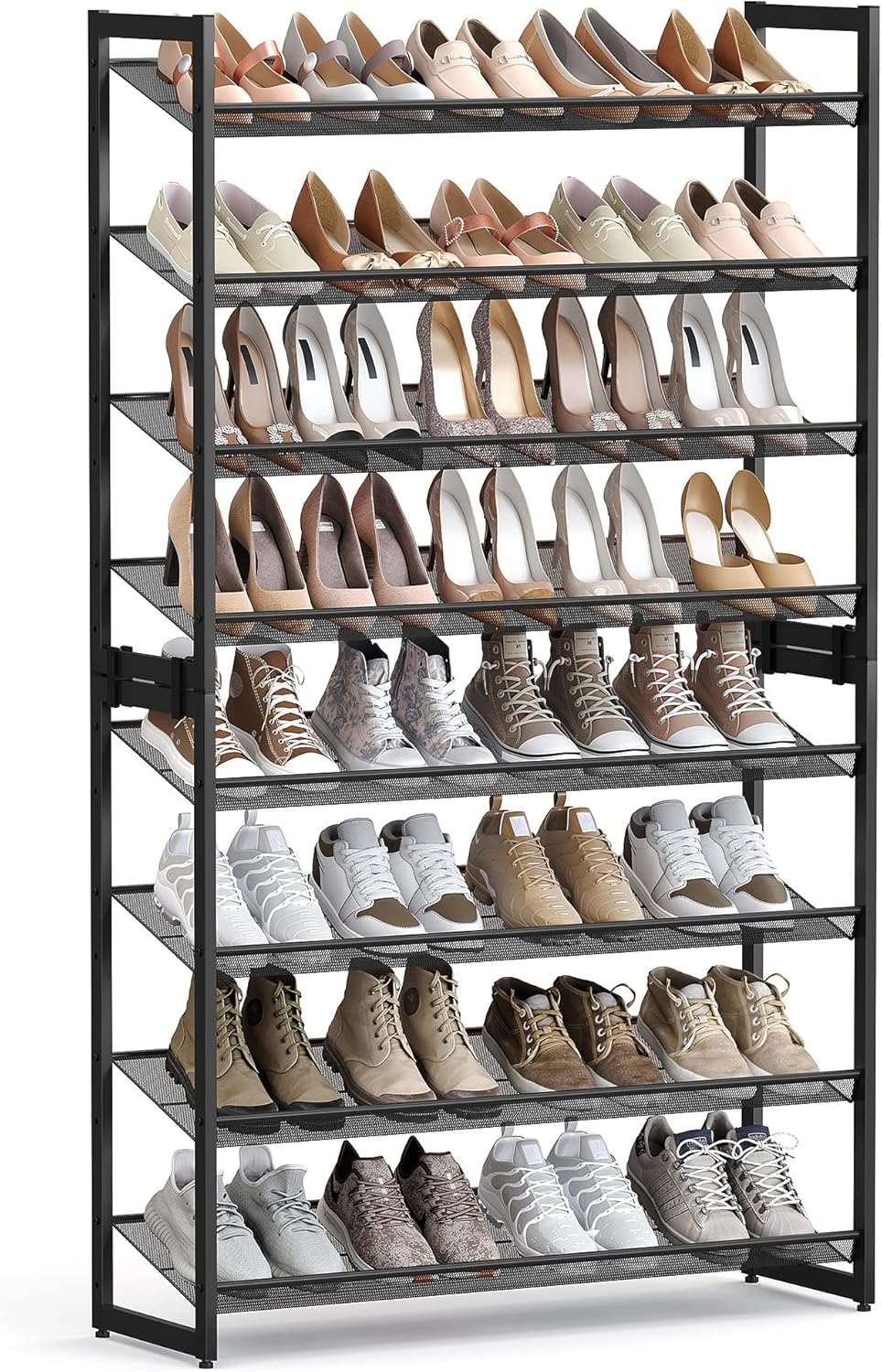 SONGMICS Shoe Rack, 12-Tier Shoe Organizer, Metal Shoe Storage for Garage, Entryway, Set of 2 6-Tier Stackable Shoe Shelf, with Adjustable Flat or Angled Shelves, Holds 48-60 Pairs, Black ULMR12B