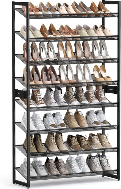 SONGMICS Shoe Rack, 12-Tier Shoe Organizer, Metal Shoe Storage for Garage, Entryway, Set of 2 6-Tier Stackable Shoe Shelf, with Adjustable Flat or Angled Shelves, Holds 48-60 Pairs, Black ULMR12B
