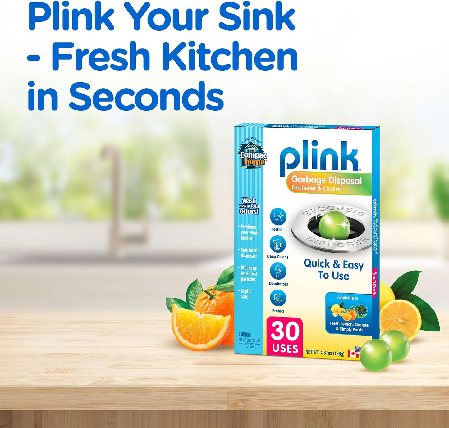 COMPAC HOME Plink Garbage Disposal Cleaner and Deodorizer, Air Fresheners for Garbage Disposal, Lemon Scent, Home Cleaning Products for Kitchen Sink and Clogged Drains, 20 Count (Pack of 1)