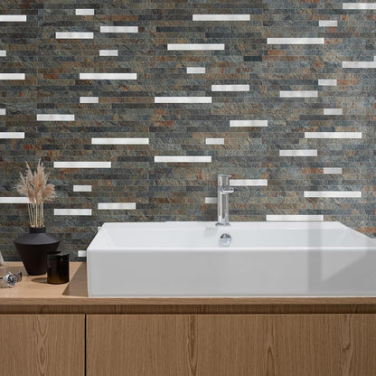 AULIGET 20 Sheets Peel and Stick Backsplash, Black & Grey Wood Look PVC Mixed Metal Stick on Backsplash Tiles for Kitchen
