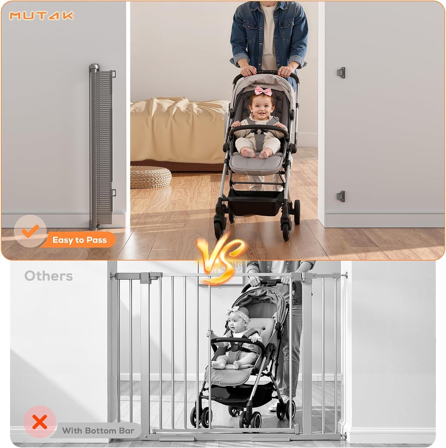 Retractable Baby Gate for Stairs, 42" Tall X 200" Wide Mesh Dog Gate Indoor, Child Gate for Doorways, Hallways, Deck, Indoor Outdoor Pet Baby Safety Essentials for Home, Black