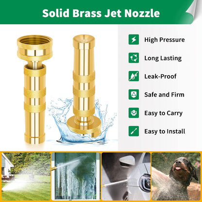 AUTOMAN Brass Hose Nozzle - High Pressure Jet Nozzle 4 Count (2 Set), Heavy Duty Water Hose Sprayer Sweeper with Hose Shutoff Valve, 3/4” GHT Nozzles for Garden Hose, Car Wash, Extra 10 Rubber Washers