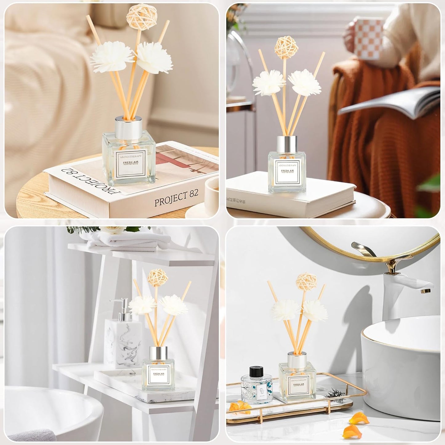 Reed Diffuser Set, 1.7 fl oz Scent Diffuser with Sticks, Freesia Scent for Bathroom Accessories Shelf Decor, Air Fresheners for Home, Home Fragrance Products, House Office Room Decor Aesthetic Gift