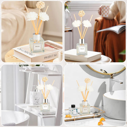 Reed Diffuser Set, 1.7 fl oz Scent Diffuser with Sticks, Freesia Scent for Bathroom Accessories Shelf Decor, Air Fresheners for Home, Home Fragrance Products, House Office Room Decor Aesthetic Gift