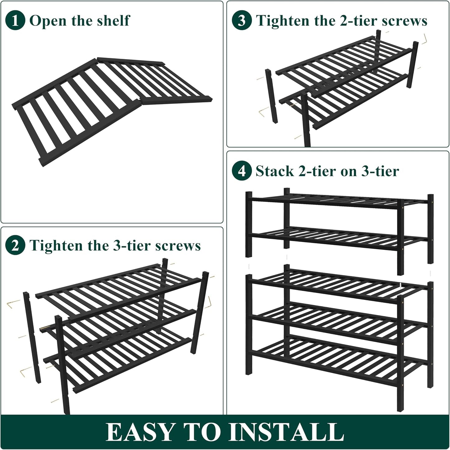 Smiry Bamboo Shoe Rack for Closet, 3 Tier Wooden Shoe Organizer, Stackable Wood Shoe Storage Shelf for Entryway, 14 Vertical Slats, One-piece Heavy-Duty Legs, 26.77"x11.02"x18.31", Natural