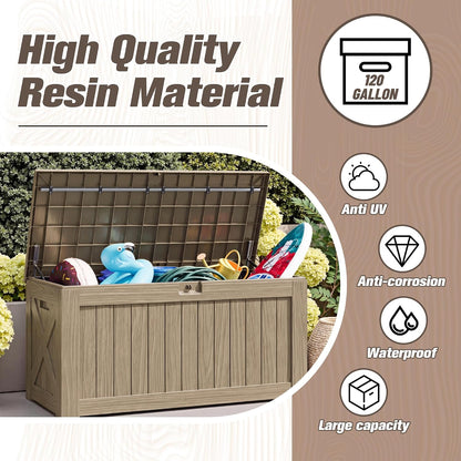 JUMMICO 31 Gallon Resin Deck Box Waterproof Indoor Outdoor Storage Boxes for Patio Furniture Cushions and Garden Tools (Brown)