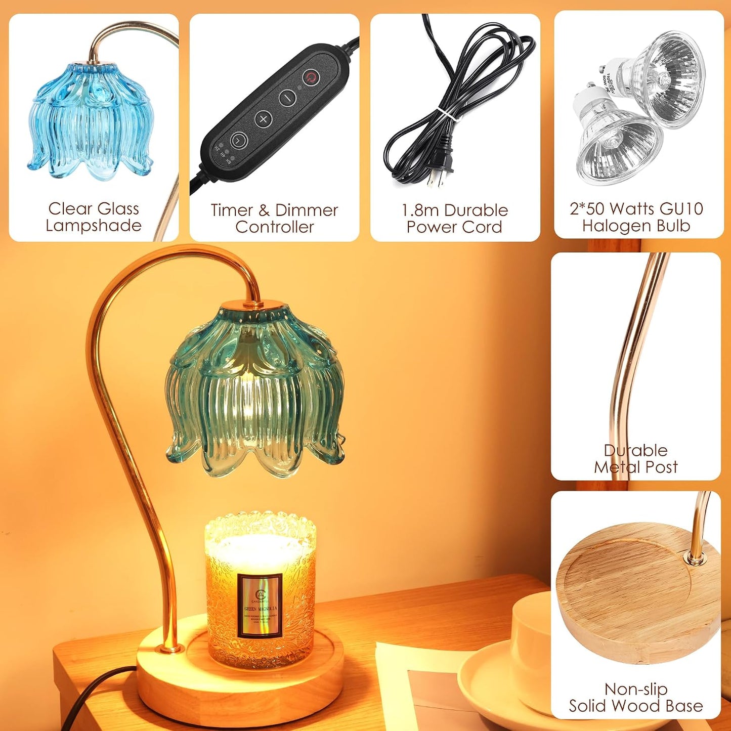 Flower Candle Warmer Lamp with Timer & Dimmer - Fits All Jar Scented Candles - Christmas & Mother's Day Gift for Women，Mom，Her