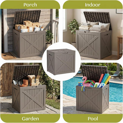 Waterproof Outdoor Storage Box Outside Deck Box Lockable Resin Bench UV Resistant Furniture Cushion Pool Tool Float Bin Patio Garden Porch (Black, 120 Gallon)
